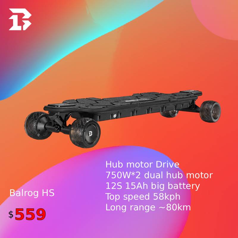 Balrog HS Electric Skateboard (Up to 80km range) Boneeboard